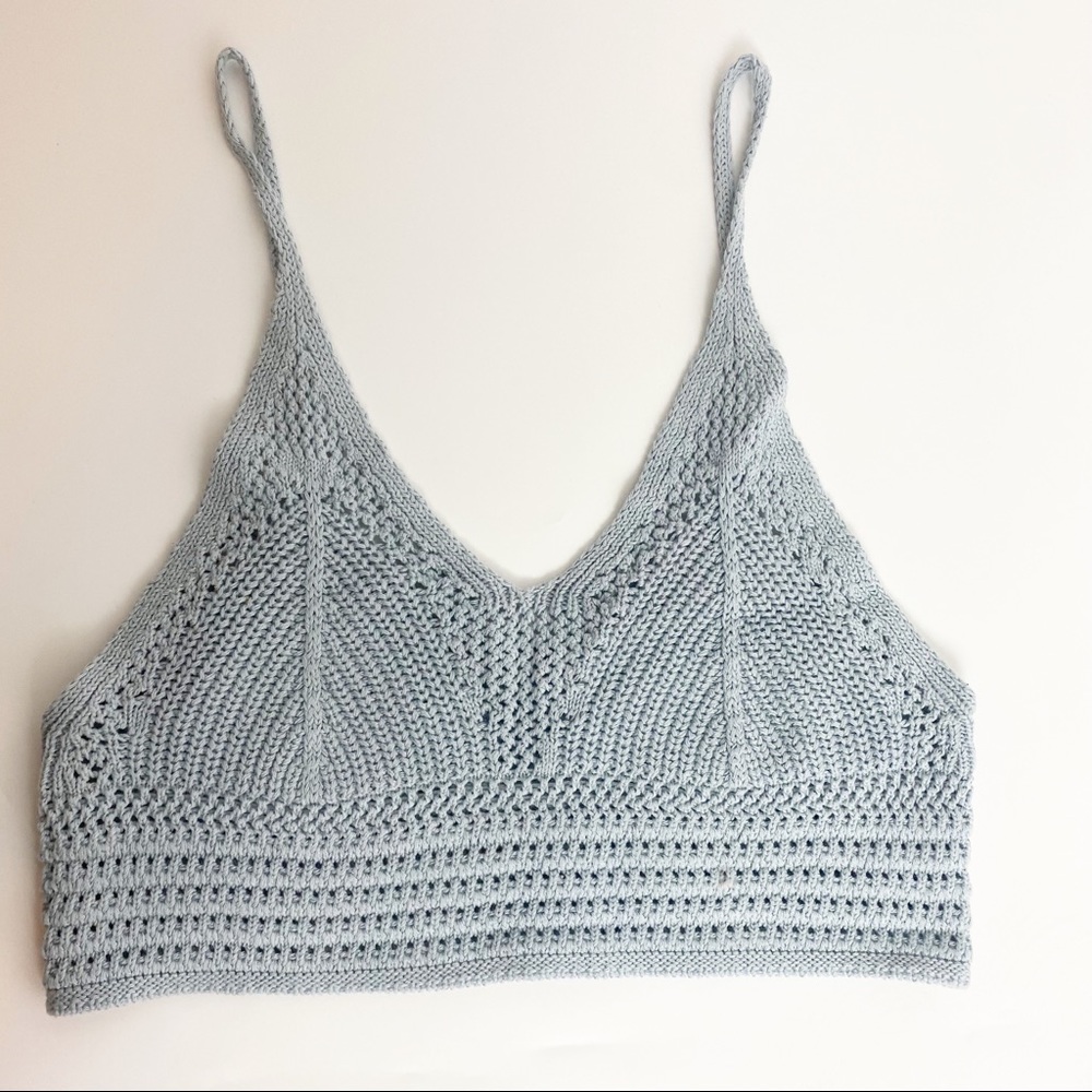Smoke blue color Crochet Summer Crop Top